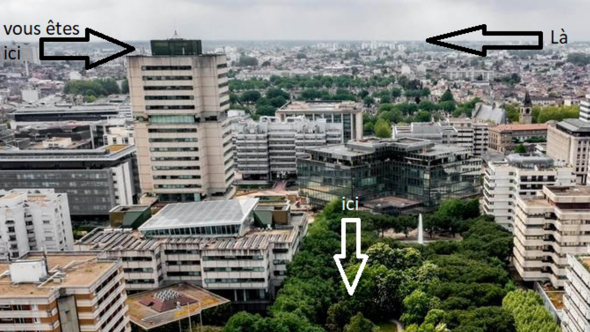 Vue aérienne du quartier Mériadeck à Bordeaux, en 2022.  © Crédit photo : Guillaume Bonnaud/Archives Sud Ouest / retouchée par G. Amalvi