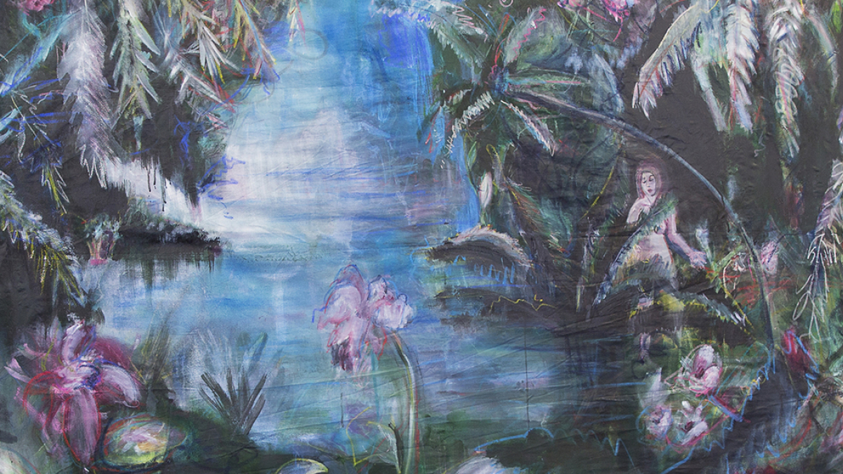 Recadrage Solène Lestage, enseignante A l'orée de la forêt, 2018 huile et acrylique sur toile 192 x 130 cm