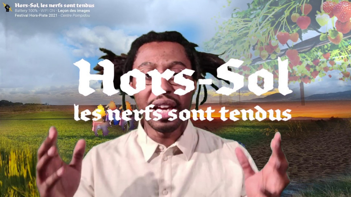 Screenshot de la conférence performée Hors-Sol les Nerfs sont tendus, dans le cadre du festival Hors-Piste 2021 au Centre Pompidou.